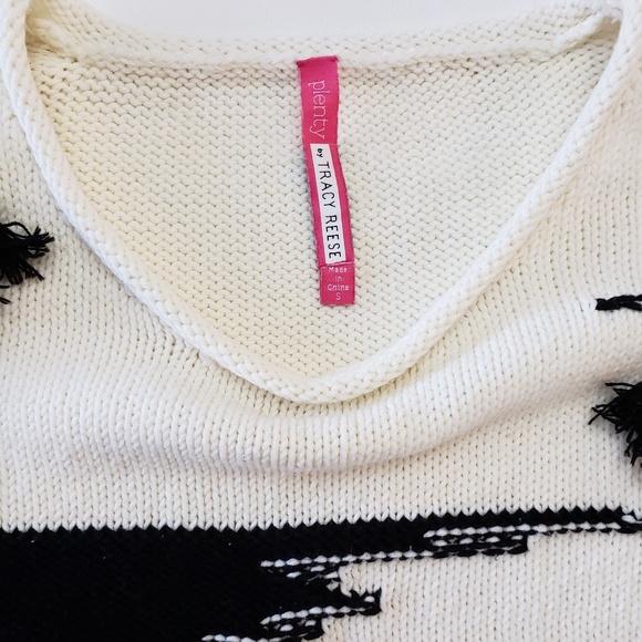Anthropologie Tracy Reese Plenty Fringe Pullover Sweater Black White Ivory Small - Picture 5 of 9